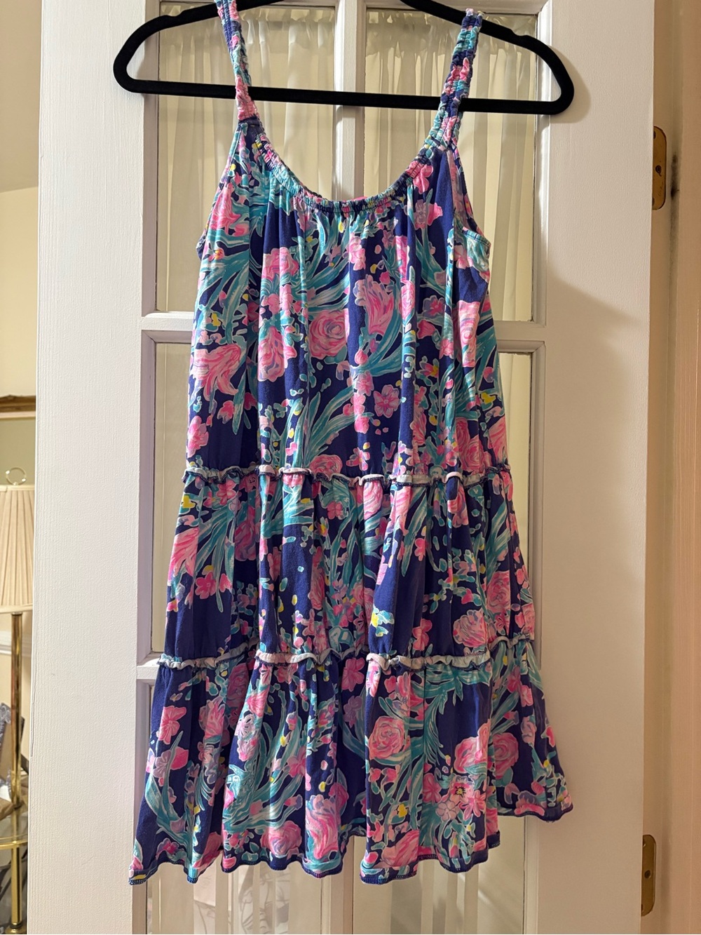 Lilly Pulitzer Loro Navy Floral Tiered Sundress - Pink & Teal Print
